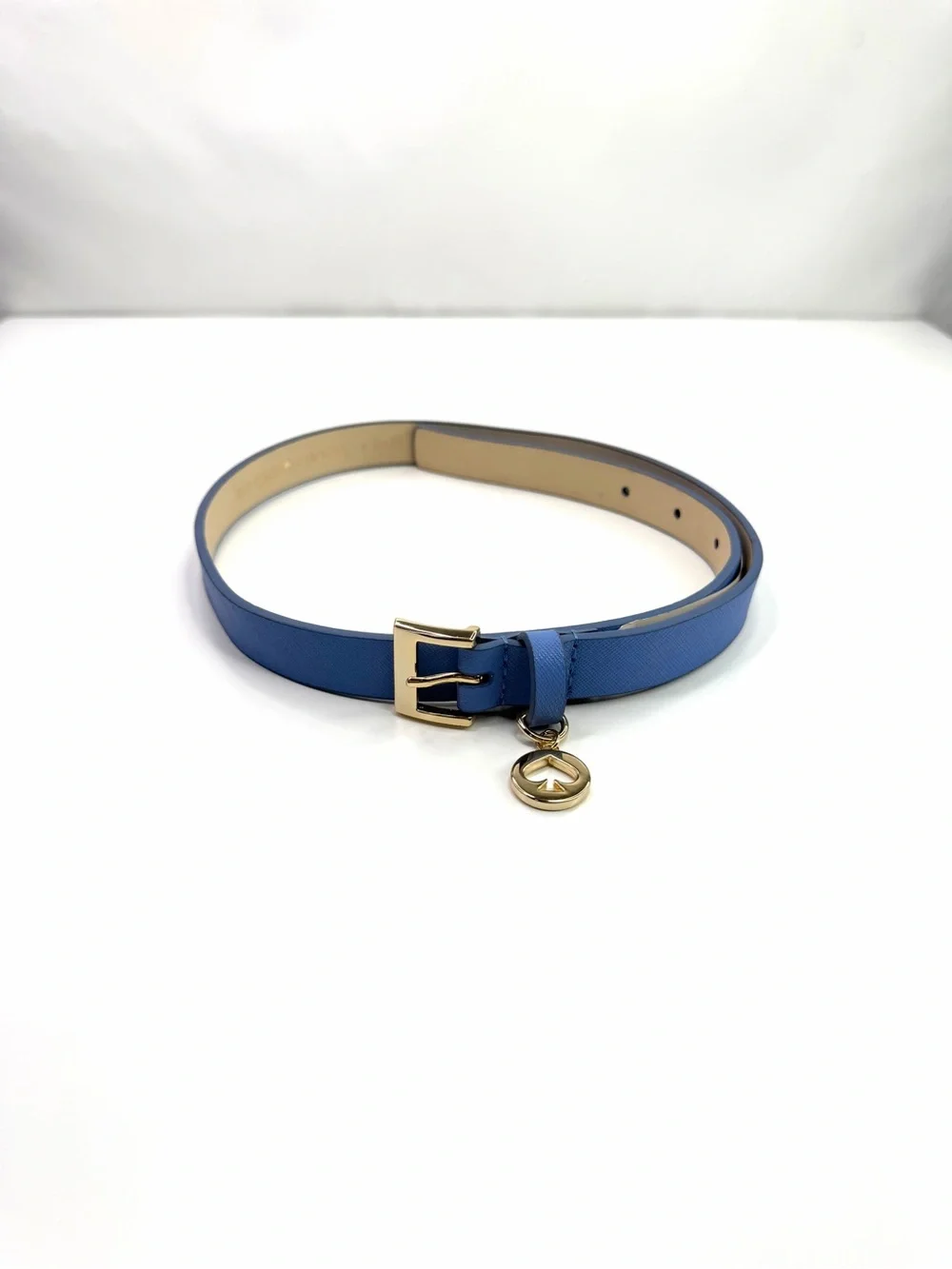 Kate Spade Blue Spade Gold Charm Saffiano Leather Belt